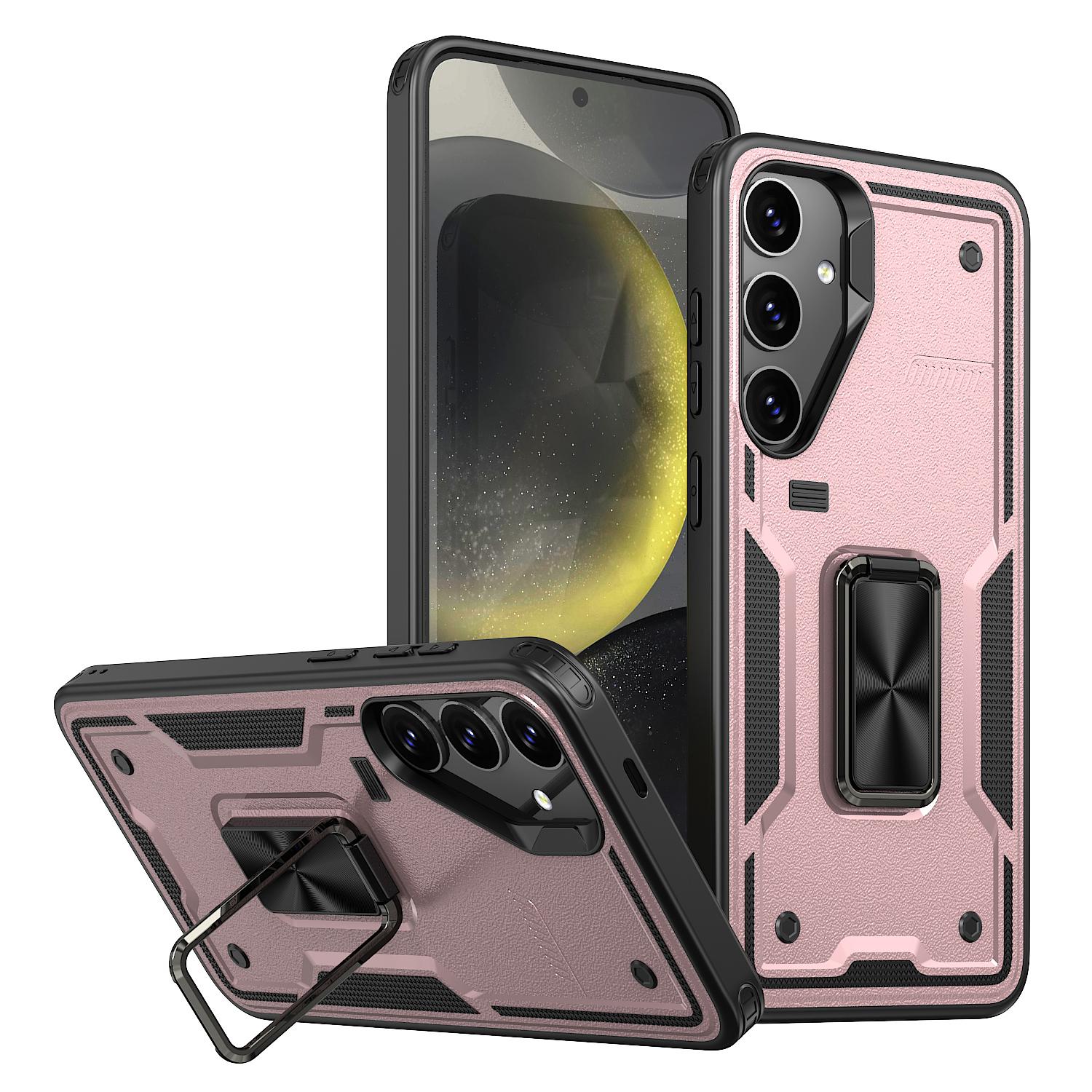

For Samsung Galaxy S25/S24 Case Ring Kickstand Anti-Drop PC+TPU Phone Cover Rose Gold