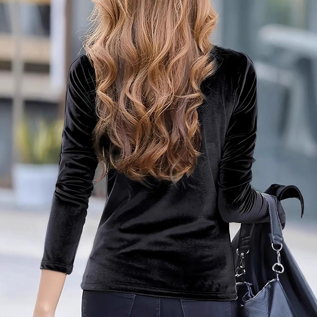 Autumn Velvet Base Shirt for Women Slimming Half High Collar Versatile T-Shirt