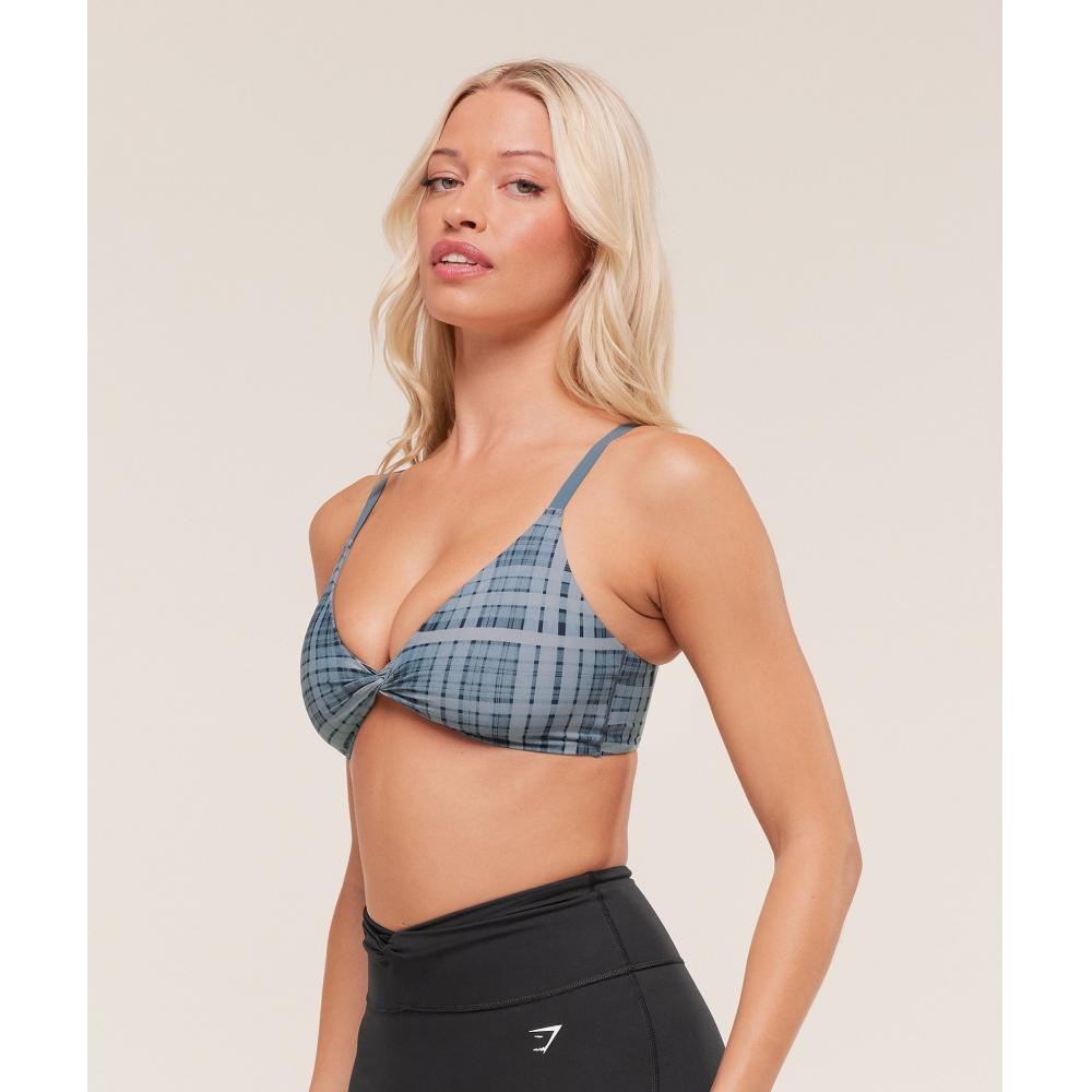Gymshark Printed Twist Front Bralette Denim Grey B4b6z Gdlz
