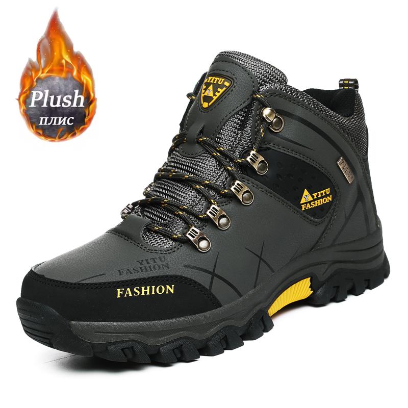 Men Winter Snow Boots Waterproof Leather Trekking Sneakers Super Warm Men's Boots Outdoor Male Hiking Boots Work Shoes Walking