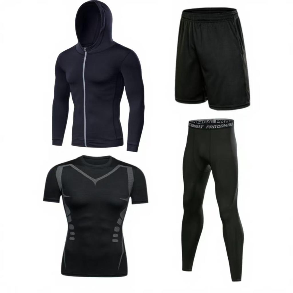 Men's Quick-Dry Fleece-Lined Sports Set - Breathable Long Sleeve Fitness Wear and Running Tights.