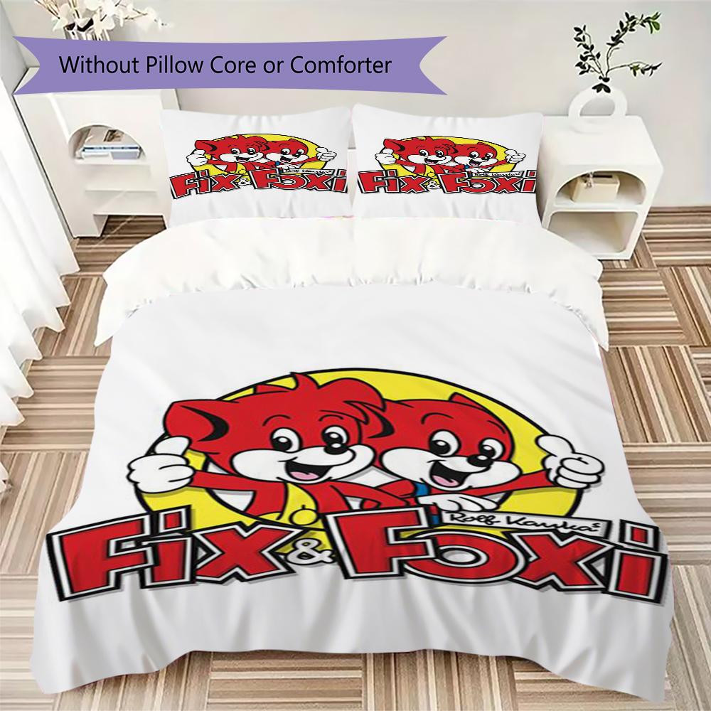 Literie motif Fix und Foxi, Ensemble couette Housse de couette Taie d'oreiller Cadeau d'anniversaire pour la maison(1 housse de couette + 2 taies d'oreiller, sans garniture.)_lx