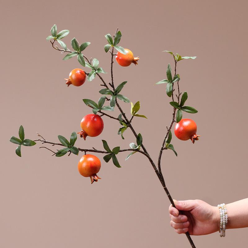 Artificial Pomegranate and Persimmon Fruit Flower Branch for Living Room or Entryway Decor
