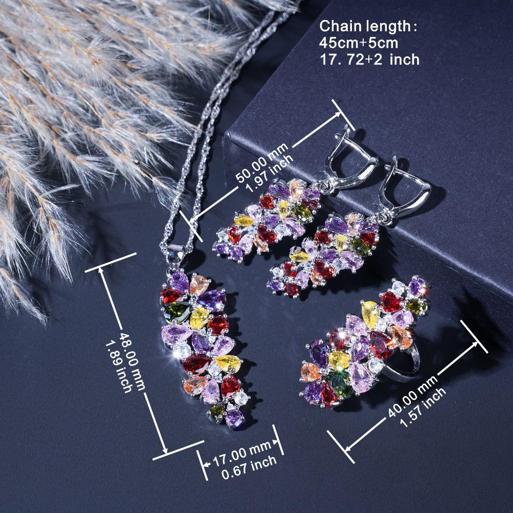 Luxury Exquisite Multicolor Zirconia  Plated Jewelry Sets For Women Earrings Necklace Ring Bracelet Wedding Gift