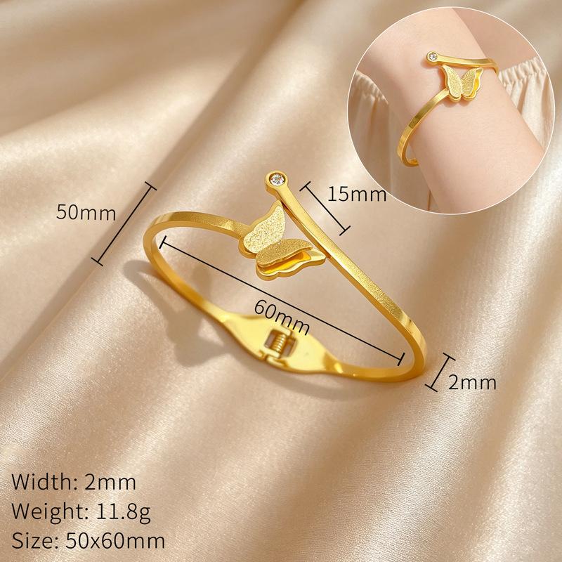 Stainless Steel Bangles for Women Vintage Butterfly Zircon Can Open Bracelet Jewelry Accessories Gifts for Friends Lover