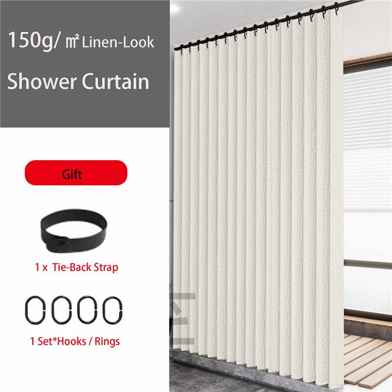 Skládací sprchový závěs se vzhledem lnu - Vodotěsná zástěna do koupelny bez otvorů pro vanu/sprchu, snadná instalace, zástěna pro soukromí