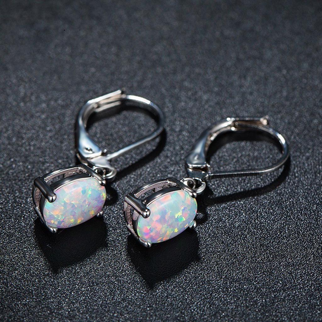 Round Opal Teardrop Dangle Earrings Retro Style Gem Crystal Eardrops Round Created Gemstones Drop Earrings
