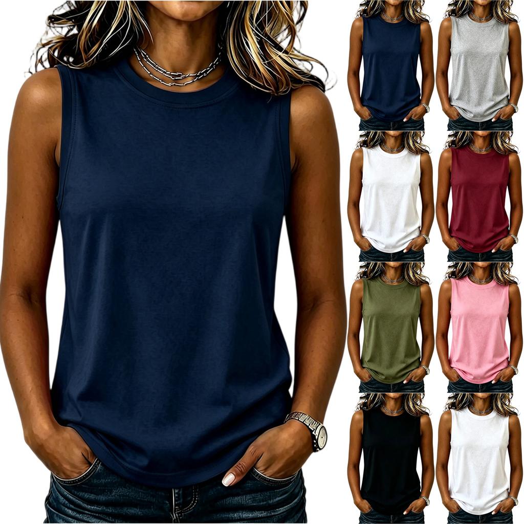 Women's Sleeveless Tank Top Round Neck T Shirt Casual Lightweight Summer Blouse Soft Fabric Relaxed Fit