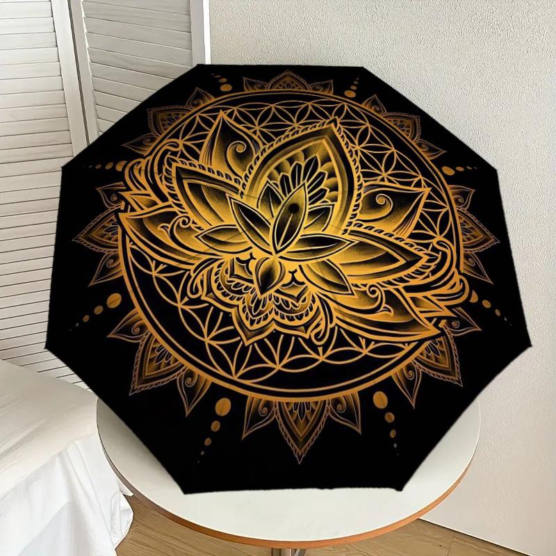 

1pc Golden Lotus Mandala Design Umbrella with Plastic Handle,Suitable for All Seasons Home Travel Outdoor UmbrellaDD1626