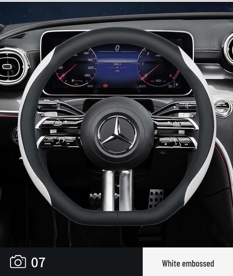 Genuine Leather Nappa Anti-Slip Steering Wheel Cover - Universal Fit, Embossed, Wear-Resistant, Comfortable for All Seasons