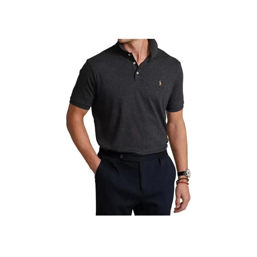 

Polo Ralph Lauren Однотонный пуловер с вышивкой логотипа, прямого кроя, с короткими рукавами, мужской топ, темно-серый 710870645-015 XL