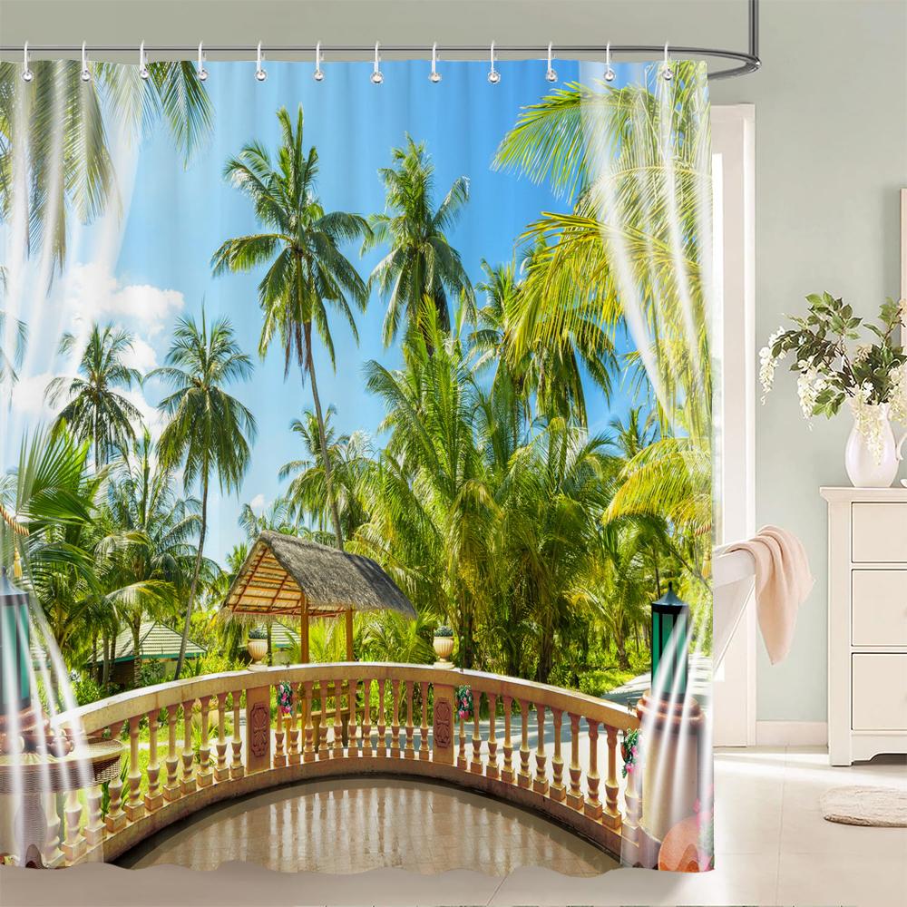 Outside the Window Seaside Scenic Beach Shower Curtains Bathroom Curtain Frabic Waterproof Bath Curtains for Bathroom 180x180cm