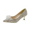 French Wedding Shoes Banquet Elegant High Heels New Temperament Sequined Crystal Shoes Pointed Head Shallow Mouth Stiletto Single Shoes