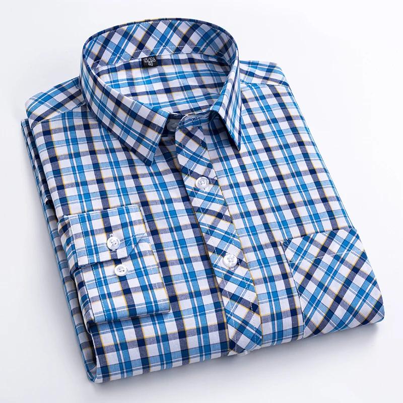 New Plaid Long Sleeve Dress Shirts For Man Cotton Classic Checked England Style Turn Down Collar M-8XL Men's Clothes Shirt Soft