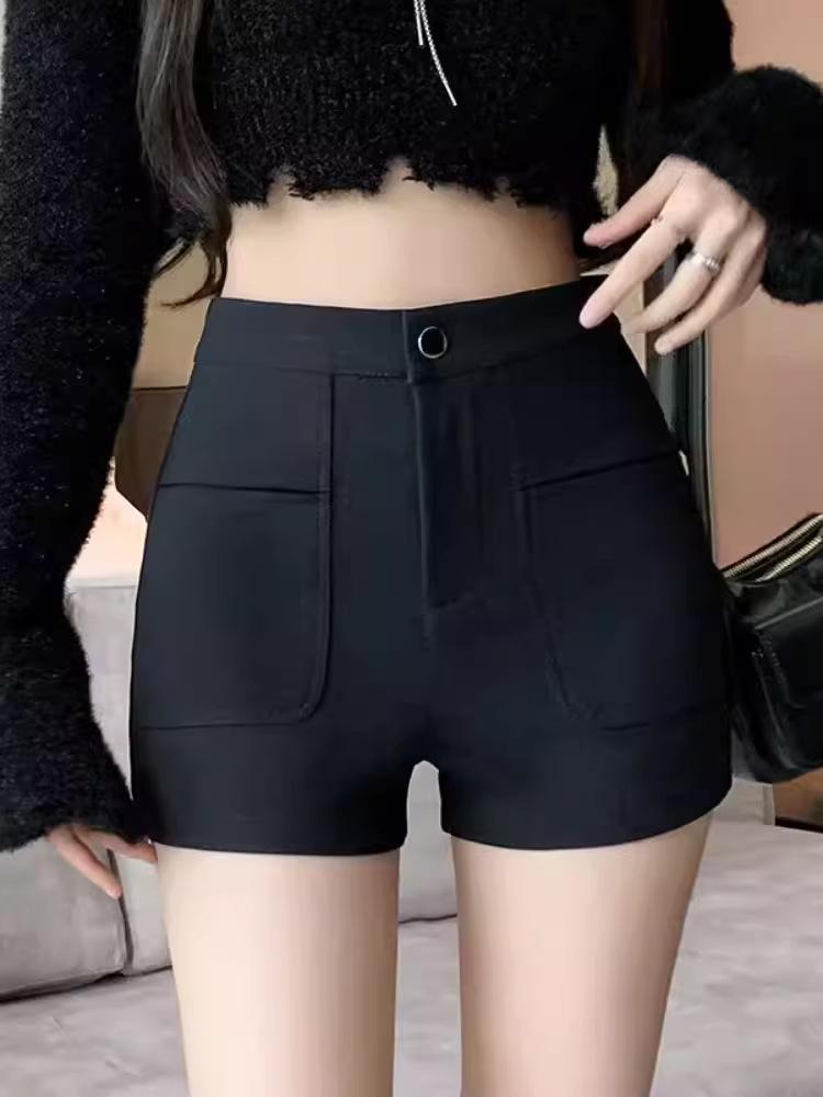 2023 Women's High-Waisted Black Suit Shorts - Sexy Wide-Leg Boot Pants for Autumn/Winter