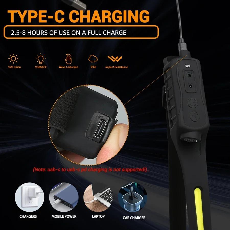 Sensor LED Headlamp Rechargeable COB Floodlight Flashlight 5 Lighting Modes Head Torch for Fishing Camping, Work Practical Gift