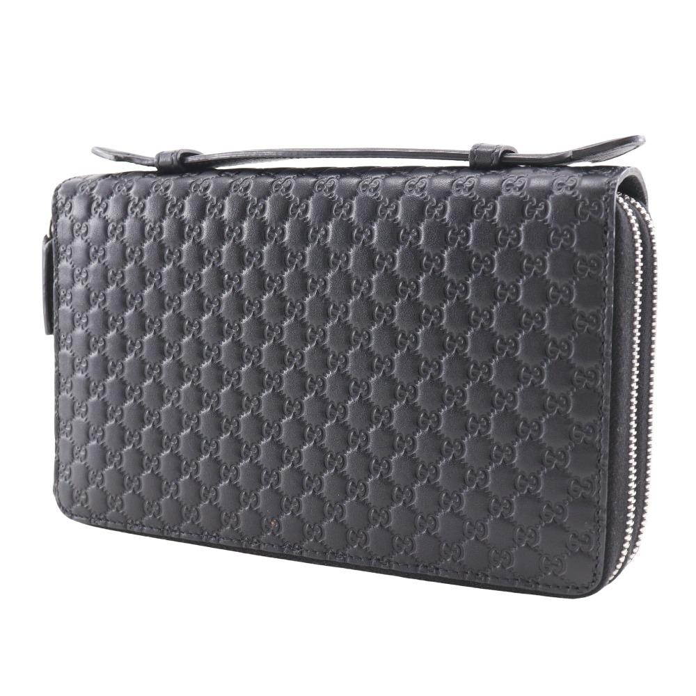 Gucci Travel Document Case Purse 449246 Micro Outlet Black Sima Leather Mens Used