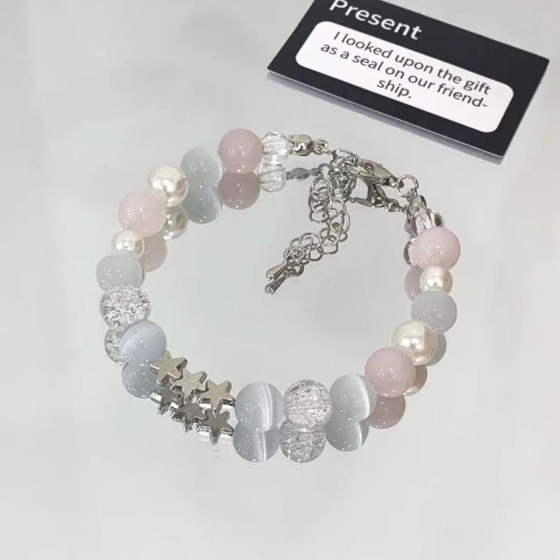 Forest Butterfly Glass Bracelet with Ice-Cracked Flower Beads