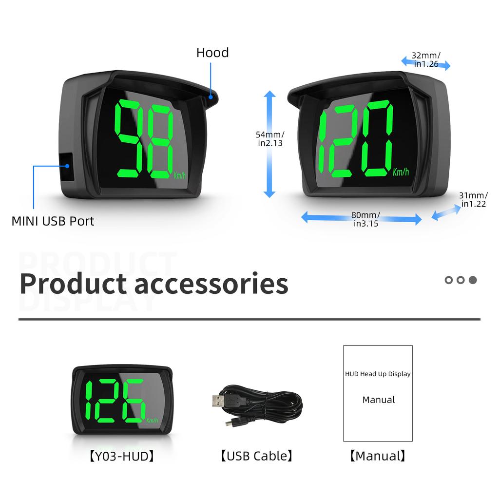 Y03 Car GPS Smart Digital Head Up Display Dual Chipsets Speedometer HUD KMH/MPH Meter Electronic Accessories Large Font Display