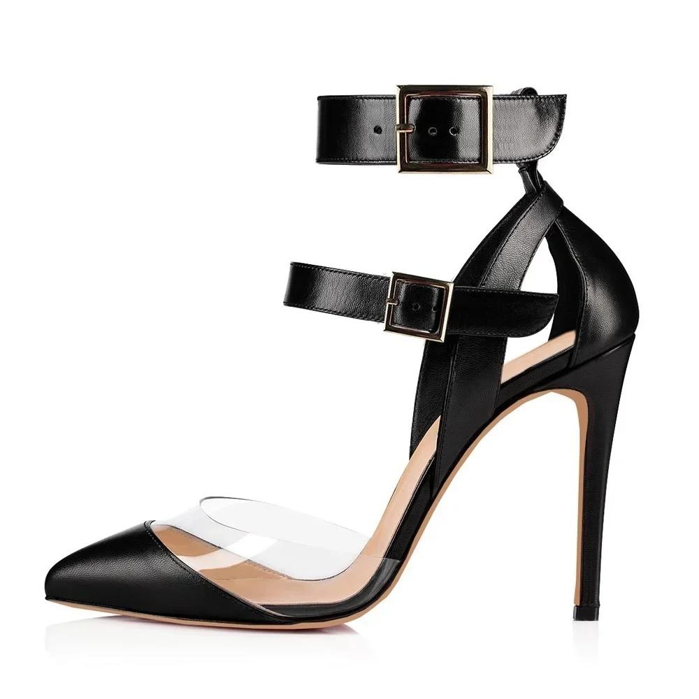 Women Sandals Stilettos Summer Sexy Transparent PVC Fashion Pointed Toes High Heels Ankle Strap Sandal Party Wedding Shoes