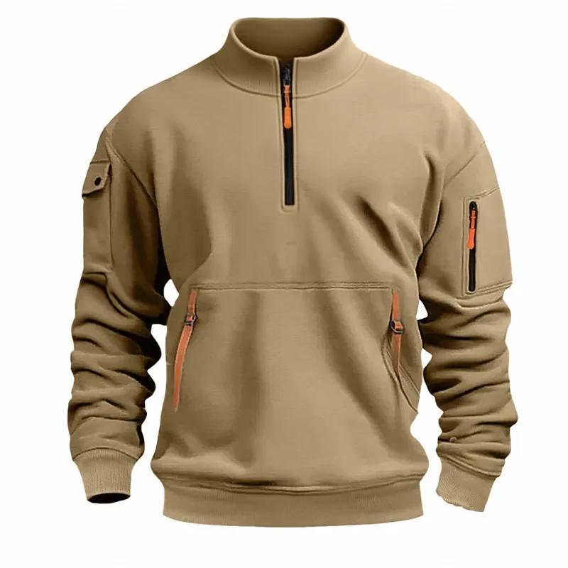 Reißverschluss Mehrfach-Taschen Halb-Reißverschluss Pullover Sport- und Freizeit-Oberteil Stehkragen Frühling und Herbst Herren-Sweatshirt