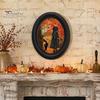 Ghost Oil Painting Print Halloween Wall Decor, Cute Table Sign, Vintage Oval Framed Retro Decor Picture, Decorative Art for Mantel Living Room Bedroom