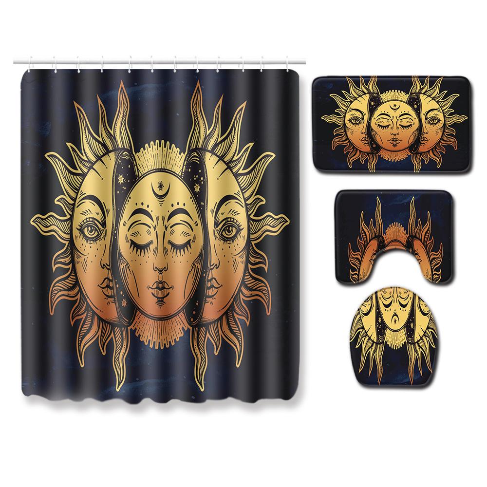 Exotic Bathroom Shower Curtain Floor Mat Toilet Cover Foot Mat Four-Piece Pattern