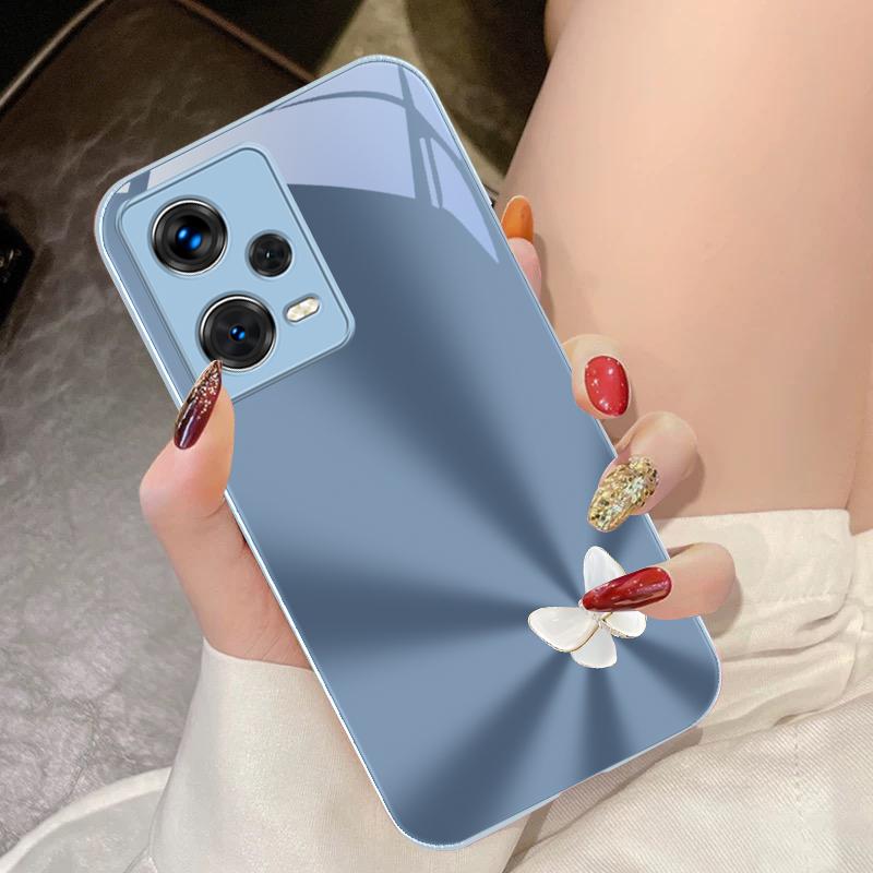 Farbverlauf Schmetterling Blau Für Xiaomi 14 Ultra 13 Lite Redmi Note 13 11 Pro 12 Plus Poco X6 3 Pro F4 6 GT Gehärtetes Glas Handyhülle