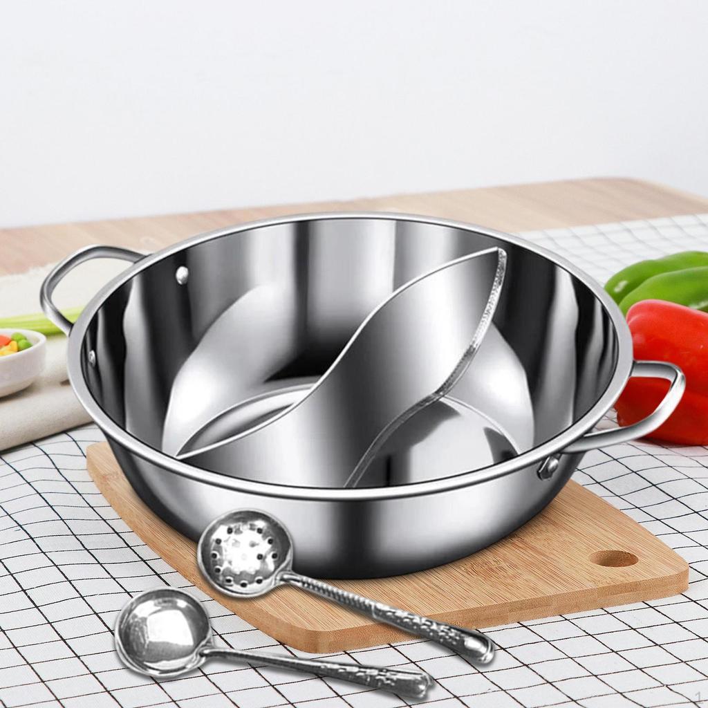 Shabu Pot with Divider Divided Hotpot Pan Cooking Utensil Chinese Stainless Steel Double Flavor for