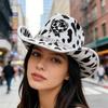 Fashionable Cow Pattern Rhinestones Accent Unisex Cowboy Hats Comfortable Fabric
