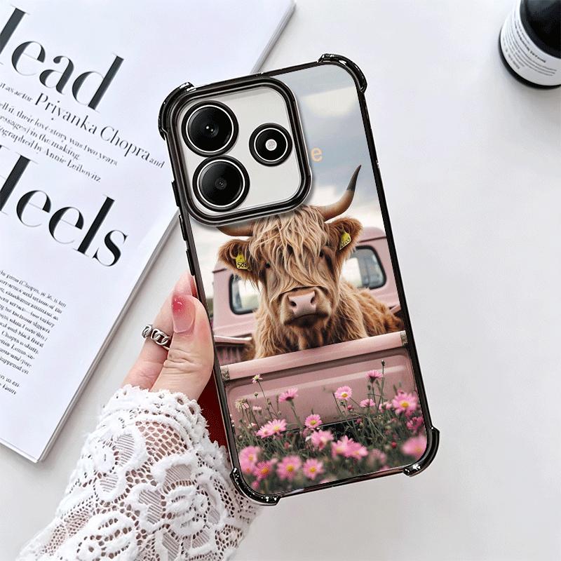 Cute Highland Cow Plating Phone Case For Xiaomi Redmi Note 14 15 Pro Plus 13 12 11 11S 11T 10 9S 9 5G Anti-Fall Airabag Cover
