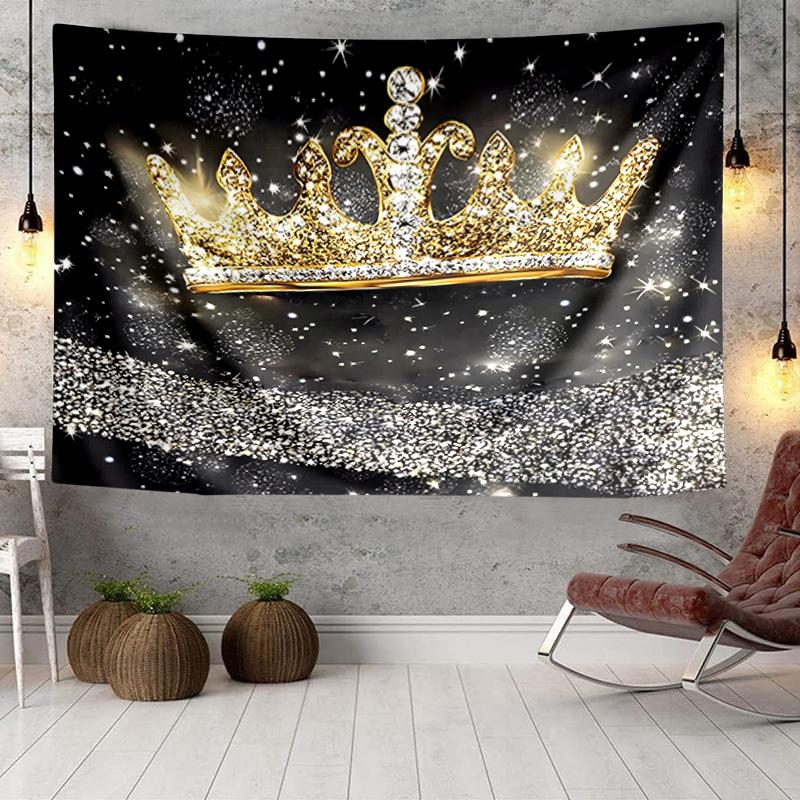 Pink Crown Sparkle Majesty Tapestry, Unique Design Tapestry, Wall Decor for Bedroom,Livingroom, Playroom,Heartwarming Fan Holiday Gifts