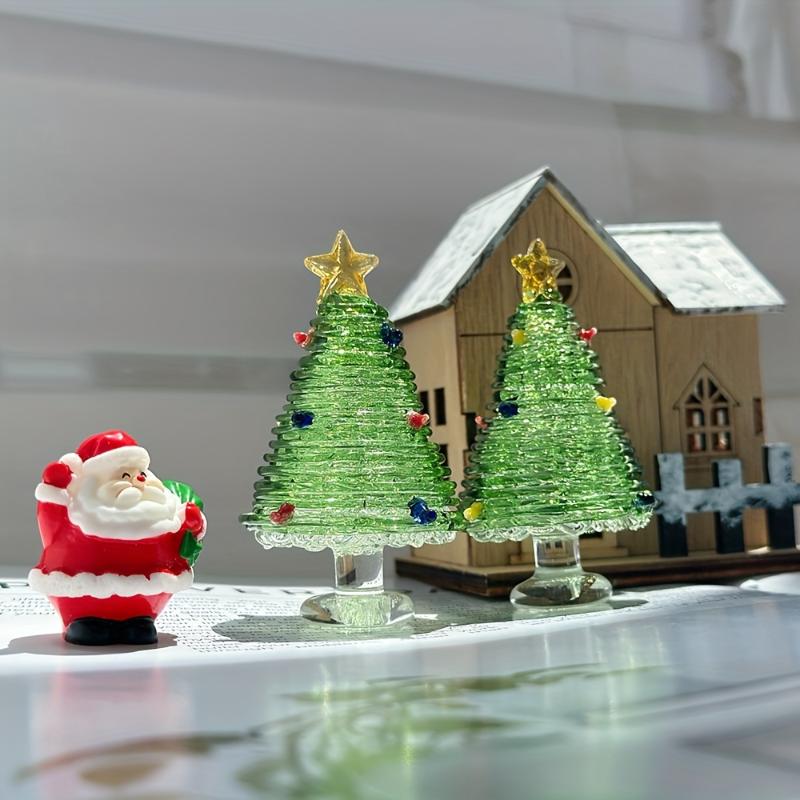 Handmade Mini Crystal Glass Christmas Tree Ornament Cute Mini Xmas Tree Collectible Figurines Holiday Table Decoration Gift