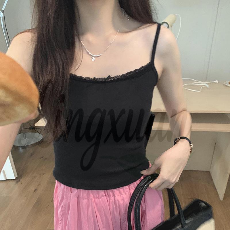 Women s Lace Splicing Camisole Vest - Summer 2026 Collection, Pure Desire Short Top XL чёрный