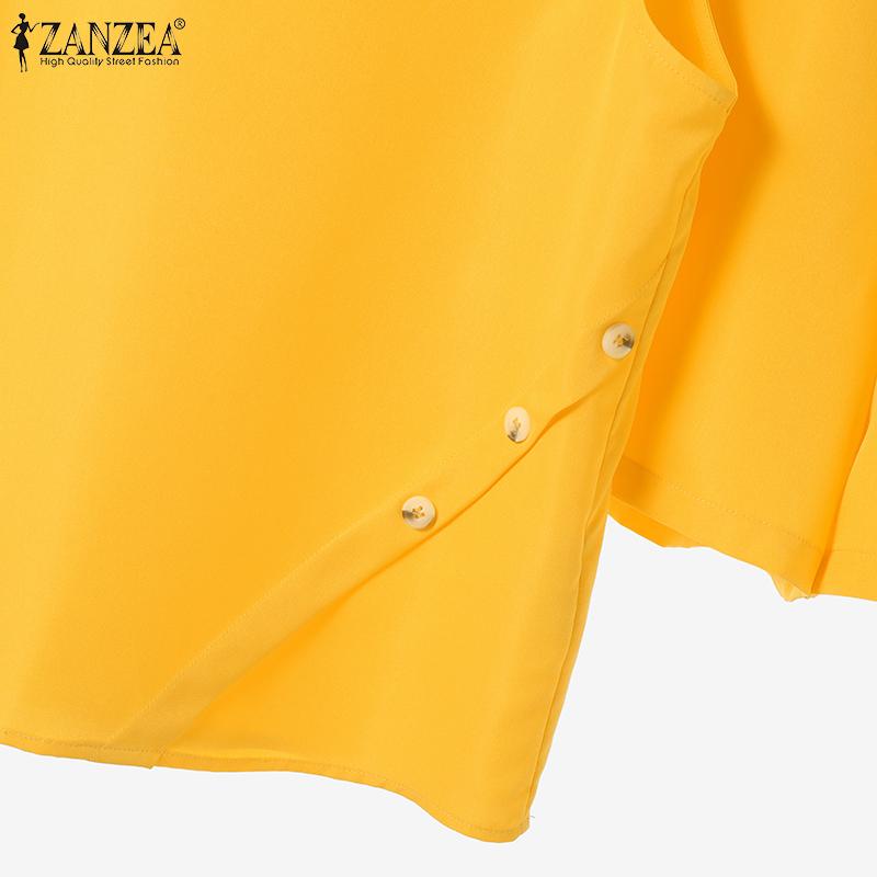 ZANZEA Ensemble deux pièces pour femmes, col rond, sans manches, poches à boutons, couleur unie, hauts et shorts amples, été