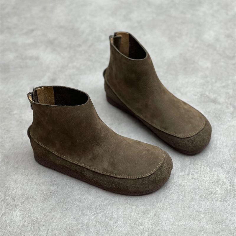 Leather Ankle Boots Women's Autumn and Winter Cowhide Leather Round Head Soft Sole Soft Top Casual Ankle Boots