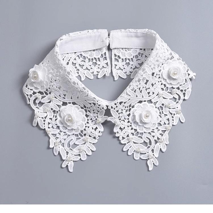 Fashion Beading Fake Collar For Women White Lace Hollow False Detachable Collar Lapel Shirt Tie Necklace Clothes Accessory