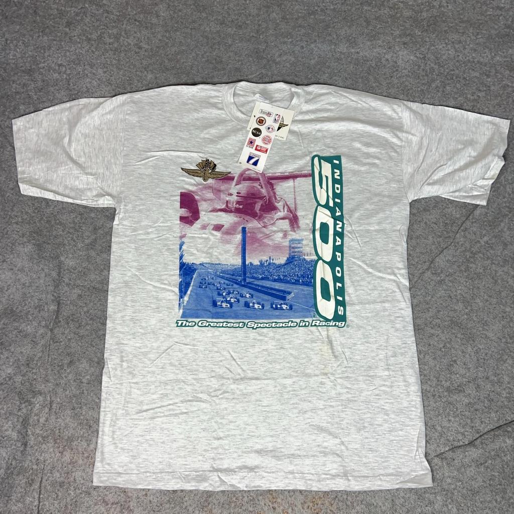Vintage Indianapolis 500 Shirt Mens XL Gray Racing Logo 7 IndyCar Tee 90s