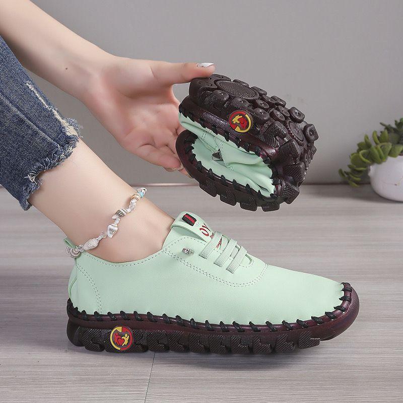 Soft Laced Up Oxford Shoes for Women Ortho Loafers Woman Plain Shockproof Driving Flats Elderly Mom Slip On Faux Leather Shoes