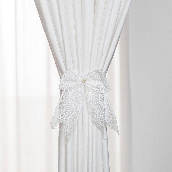 2Pcs Lace Bowknot Curtain Tiebacks, Bow Curtain Holdbacks with Pearls, Decorative Curtain Ties for Home Office Living Room Bedroom Wedding Party Decor
