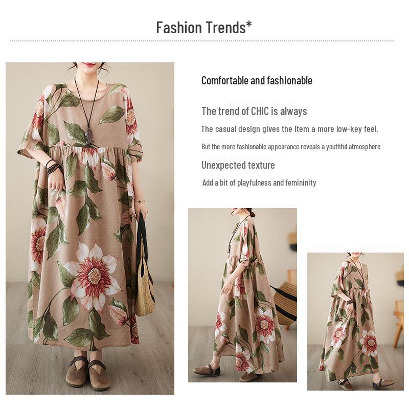 2023 Summer Bohemian Pastoral Short Sleeve Plus Size Dress for Women