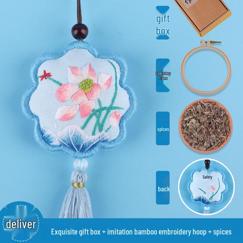 Peace Amulet Embroidery Kit: Beginner's DIY Cross Stitch Sachet Pouch