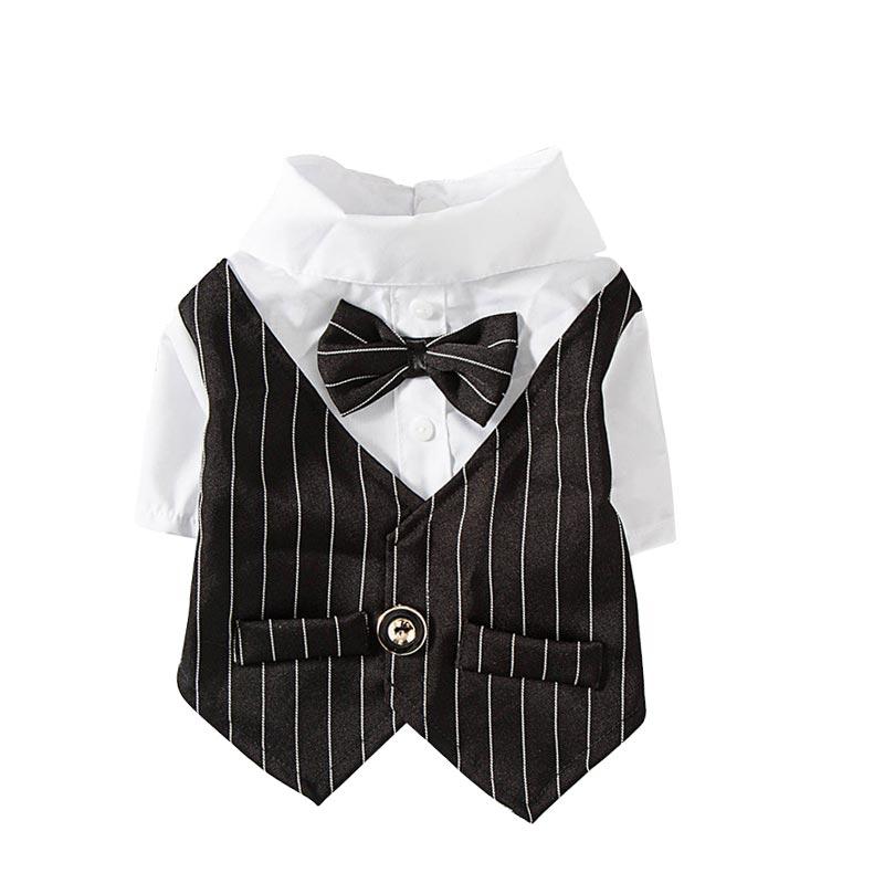 Herrlicher Hundemantel Umweltfreundliche Baumwolle Gestreifte Fliege Smoking Haustier-Outfit Hochzeitsanzug Formelles Hemd für Kleine Hunde Sommer