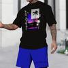 2025 Summer New Men's Short Sleeve Palm Tree Print Two Piece Drawstring Shorts Set Fashion Men's Vacation Beach Casual Suit