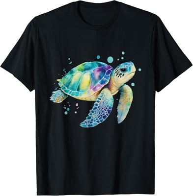 Watercolor Sea Turtle Graphic Tee Breathable Cotton Casual T-Shirt for Men Beach Trip
