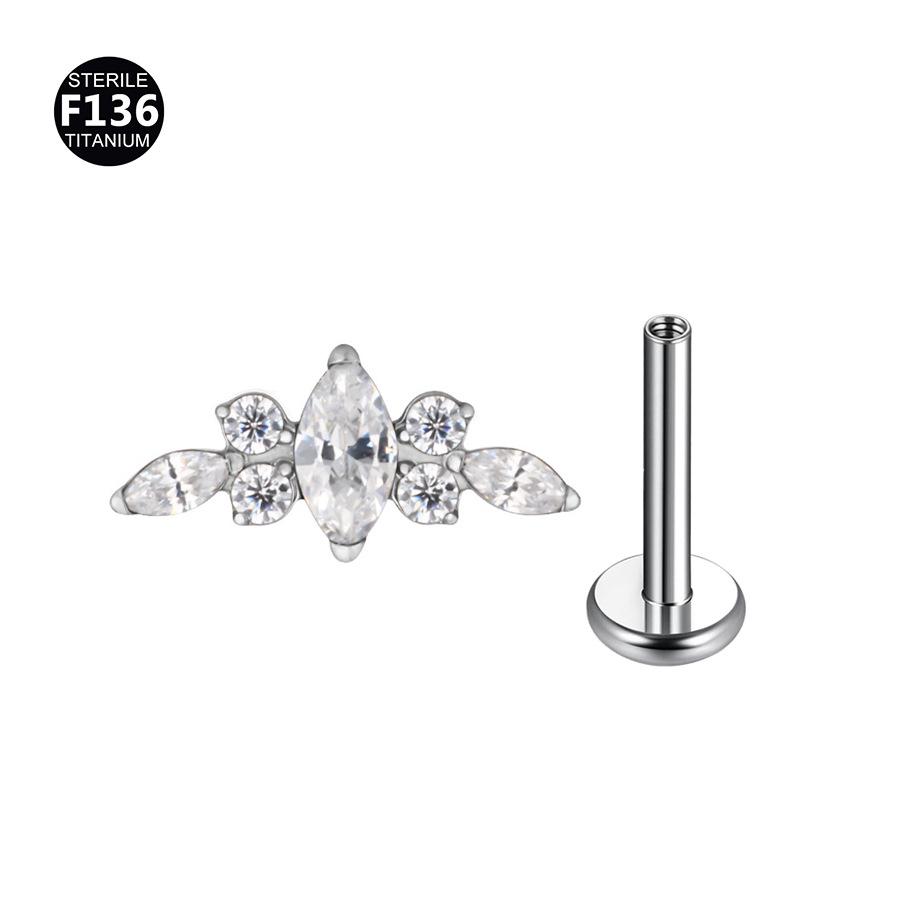 F136 Titan Marquise Blume Piercing Schmuck - Intern Gewindestecker für Ohr, Lippe, Nase, 1,2/1,0mm Dicke