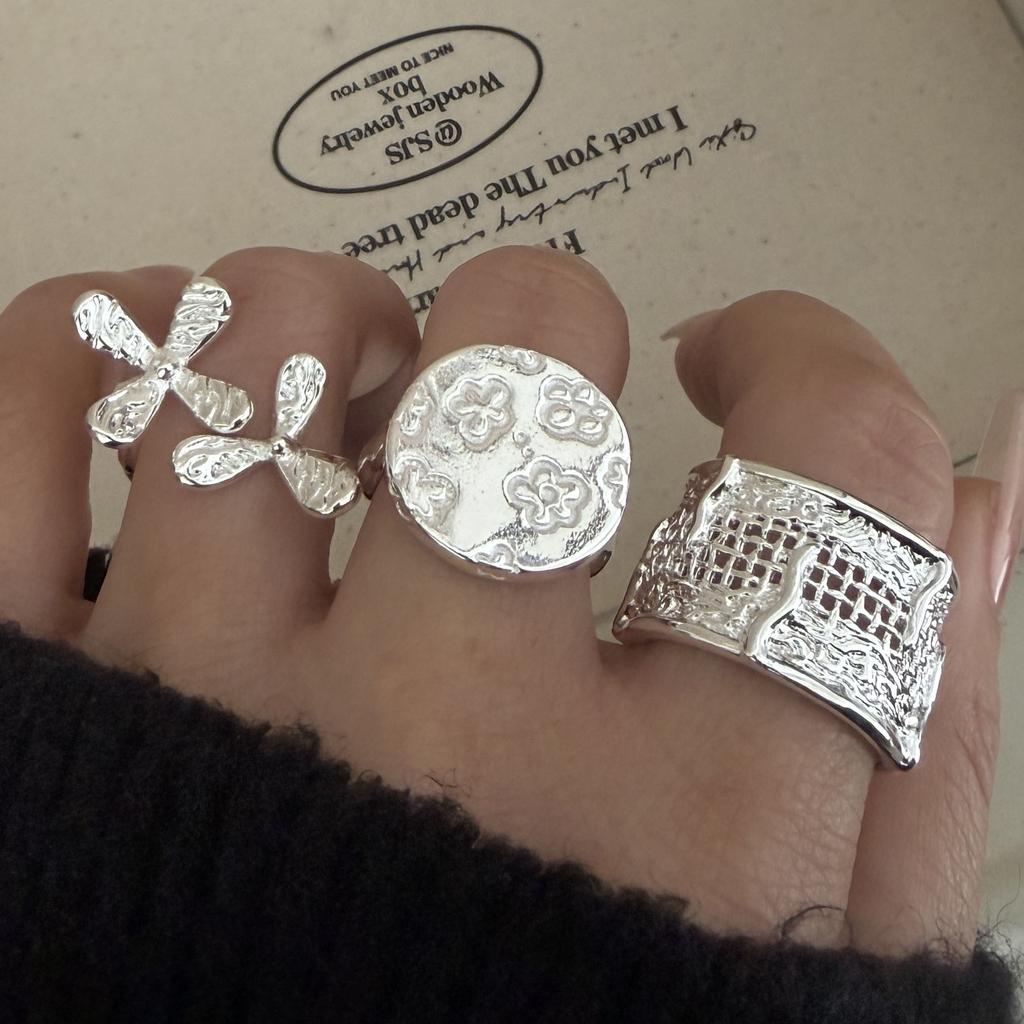 Xiaomi 925 Sterling Silver Rings for Women Couple Minimalist Handmade Simple Wide Flower Ring Set Party Jewelry Gift Prevent Allergy