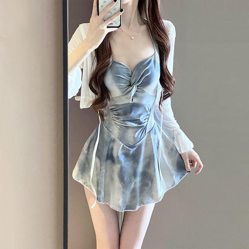 Tie-Dye Backless One-Piece Swimsuit - Sexy Sleeveless Strappy Swimwear for Hot Springs