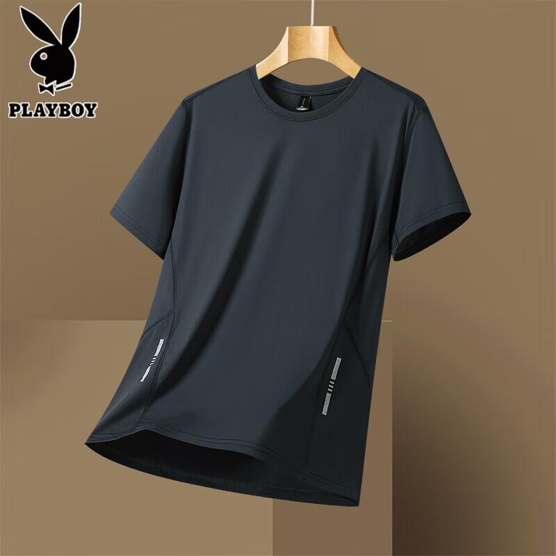 Playboy Men s Ice Silk Round Neck T-Shirt 4XL