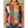 Summer Women's T Shirt Vintage Patchwork Pattern Tee Short Sleeve Women's Casual Short Sleeve Tee Round Neck Commuter Clothing